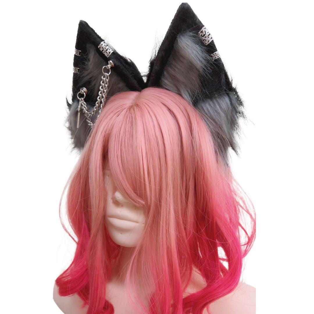 仮装 | ウルフ耳カチューシャ レッド/ブラック コスプレアクセサリー
