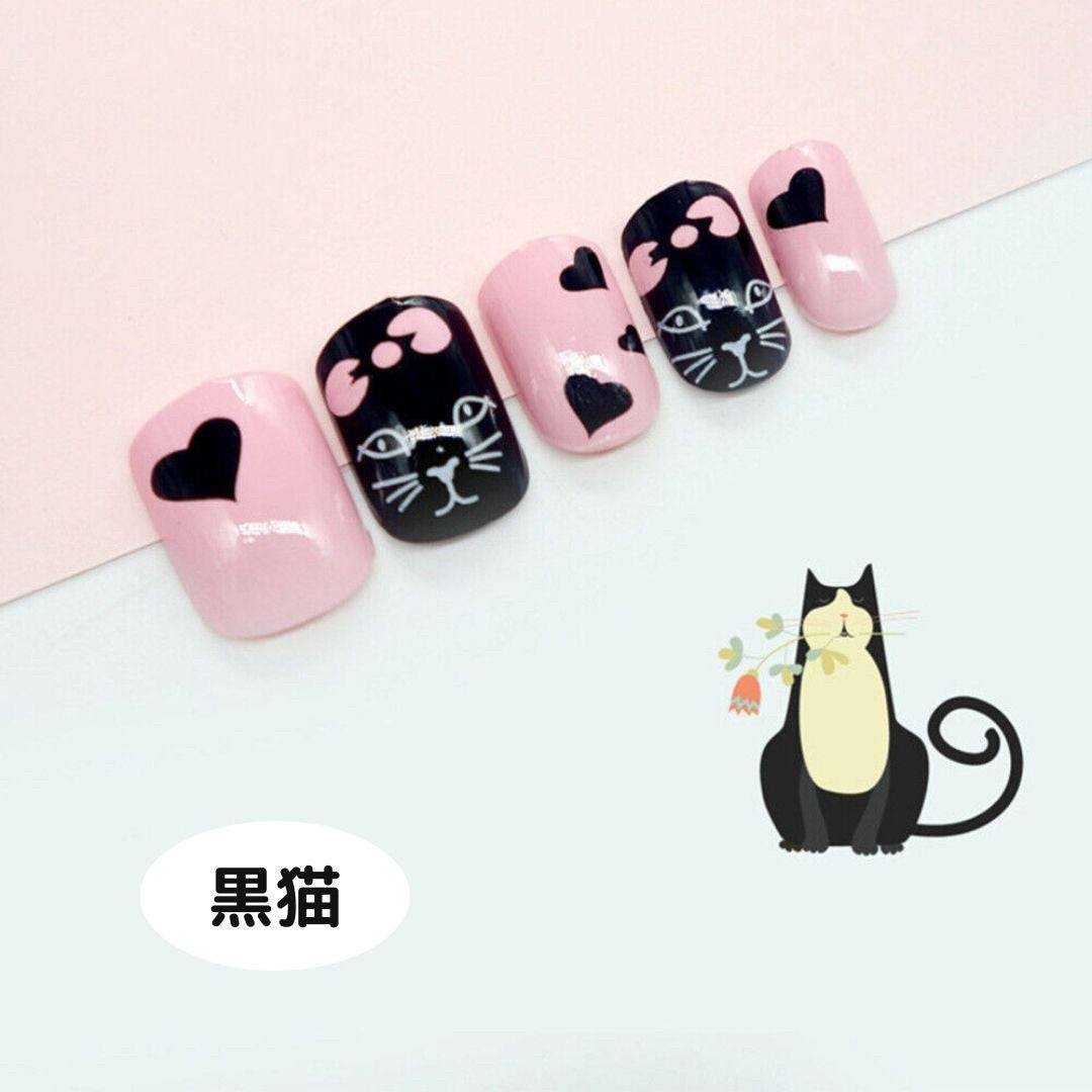 コスメティック | 子供用ネイルチップ 24個入り 猫＆フルーツデザイン