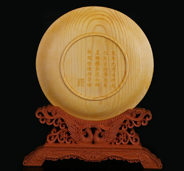 風水 インテリア | 風水龍神＆鳳凰彫り皿 置物・開運インテリア 木彫り直径145mm