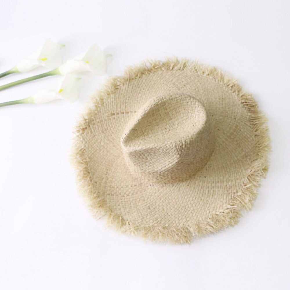 キャップ | レディースつば広麦わらハット フリンジ付き リゾート向け