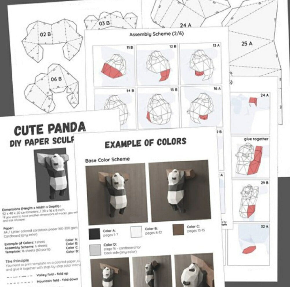 玩具 | パンダ 3D折り紙キット - 手作り壁飾り