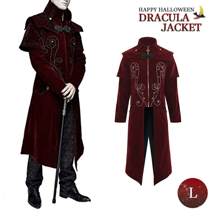男性ファッション その他 | ヴィンテージ風 ドラキュラコスプレ衣装 - ワインレッドベロアマント