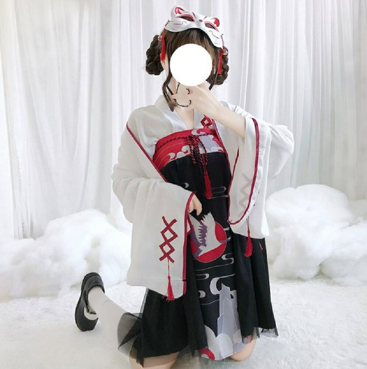 ワンピース ドレス | 鶴柄和風ドレス ホワイト 膝丈