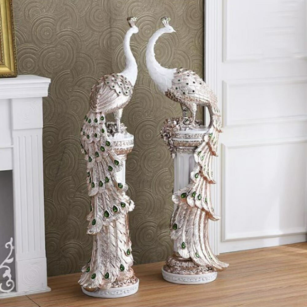 風水 インテリア | 70cm 白孔雀置物 インテリア風水オブジェ 2個セット