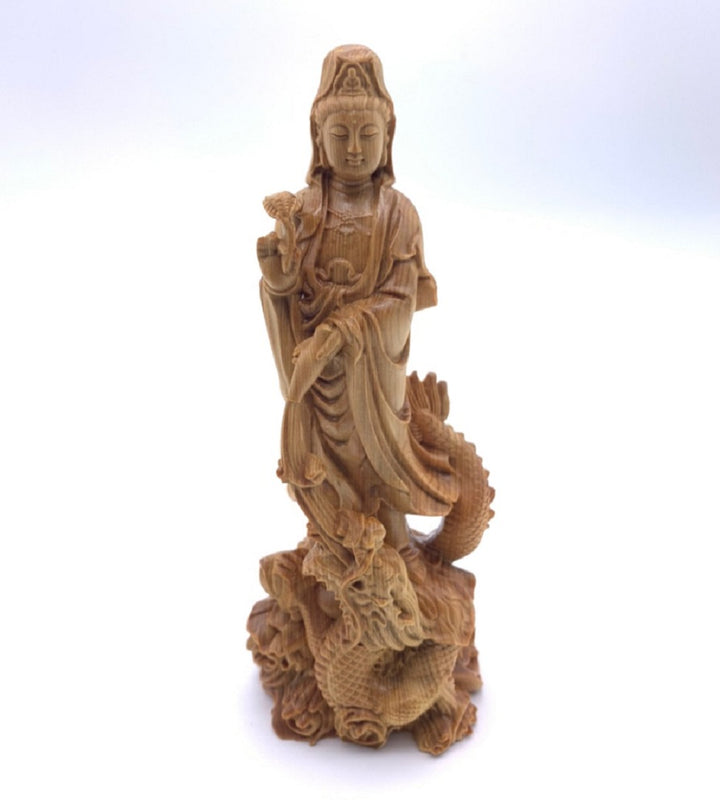 風水 インテリア | ツゲ木彫り観音像 置物 - 風水金運向上、開店祝いに