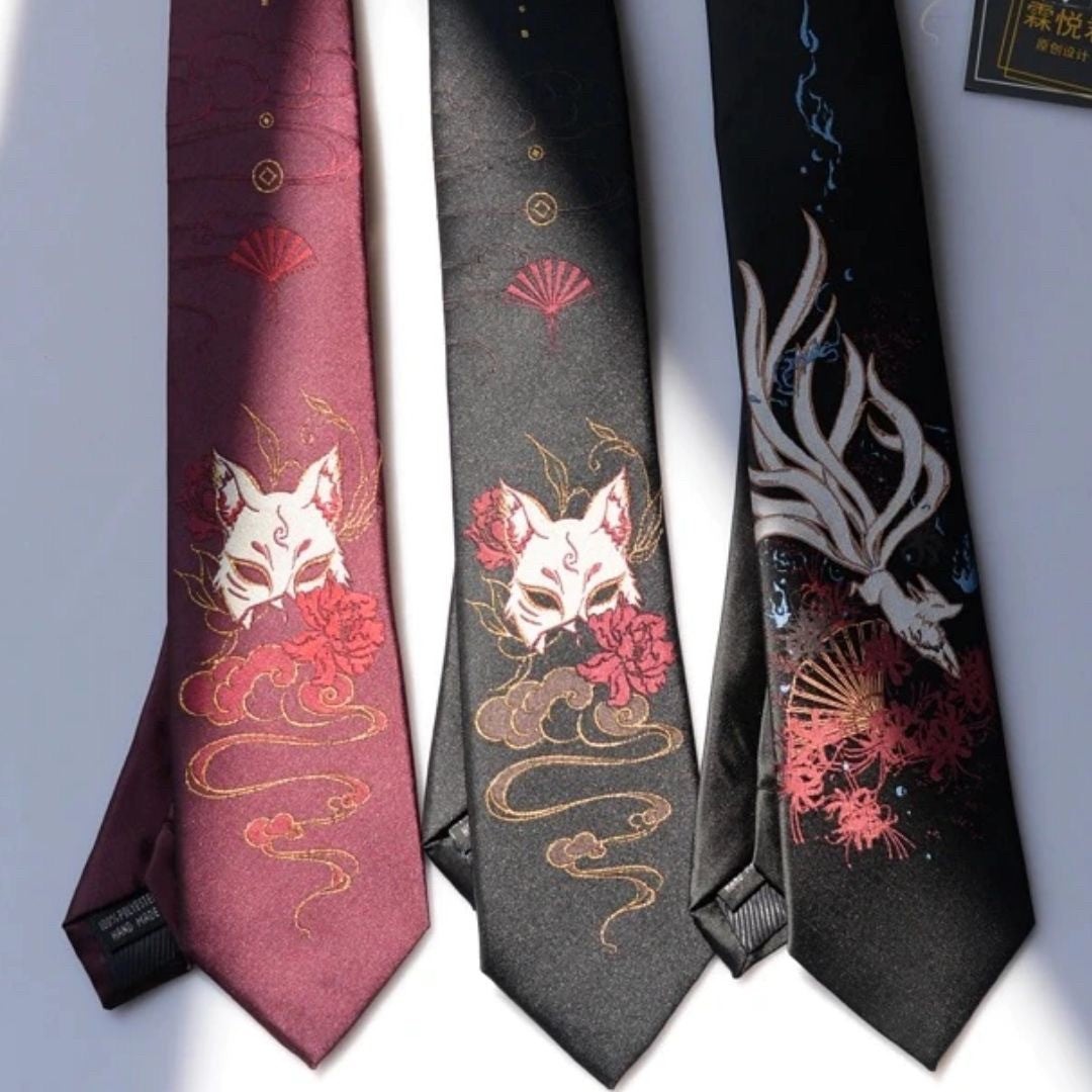 男性ファッション その他 | 黒狐・赤狐柄ネクタイ 和風デザイン for ビジネス・パーティー
