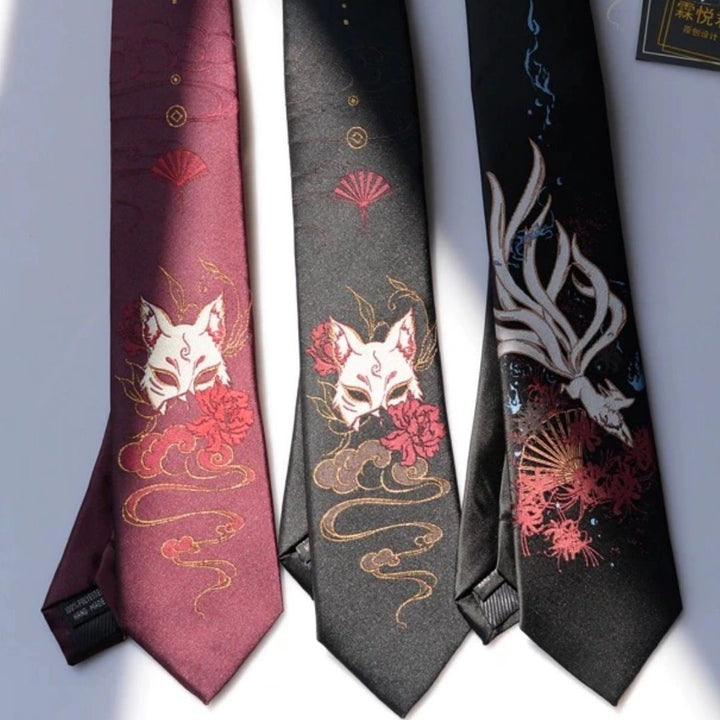 男性ファッション その他 | 黒狐・赤狐柄ネクタイ 和風デザイン for ビジネス・パーティー