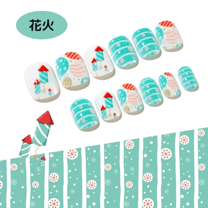 コスメティック | 子供用ネイルチップ 24個入り 猫＆フルーツデザイン