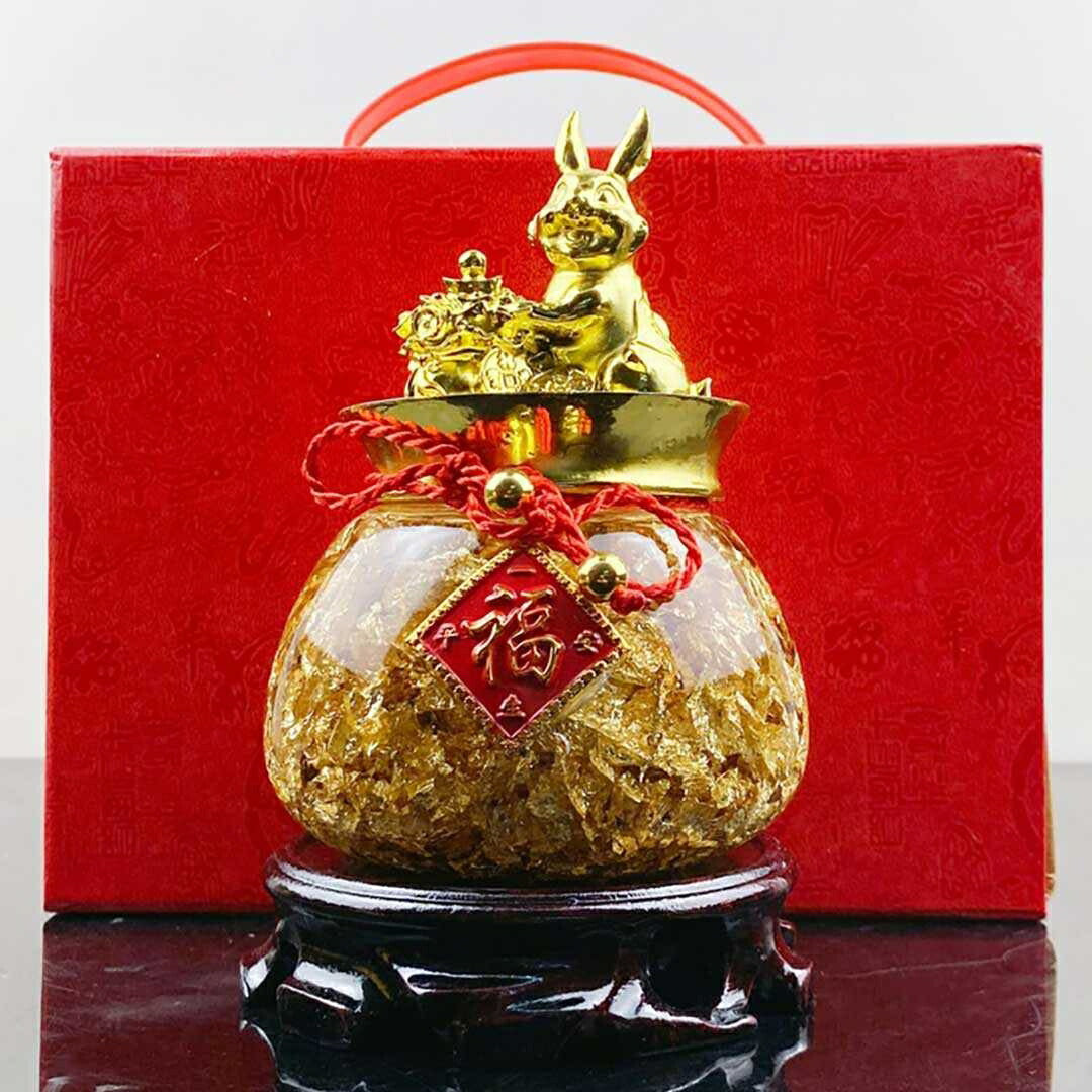 風水 インテリア | ゴールド兎干支置物・福を呼ぶ台座付きインテリア