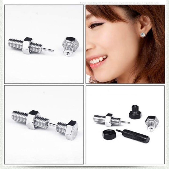 ピアス イヤーカフ | ブラック六角ナット スタッドピアス ユニセックス