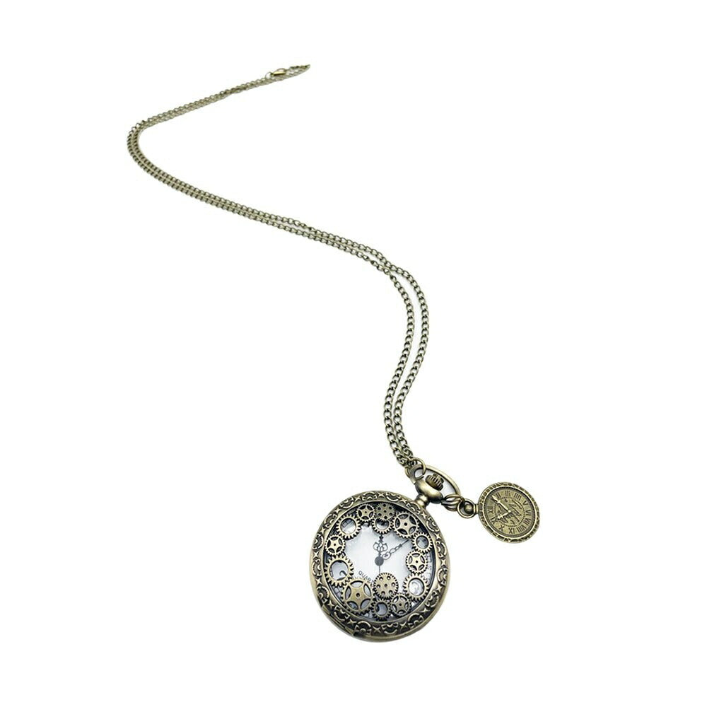 風水 時計 | アンティーク風スチームパンク懐中時計 - ゴールド、チェーン付き