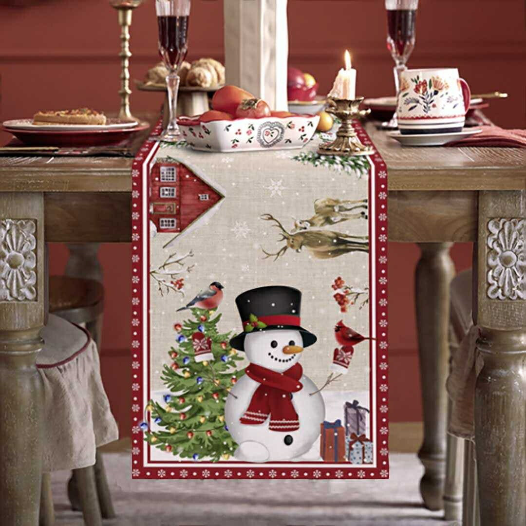 イベントグッズ | クリスマス用雪だるまデザインテーブルランナー 150cmx34cm チェック柄
