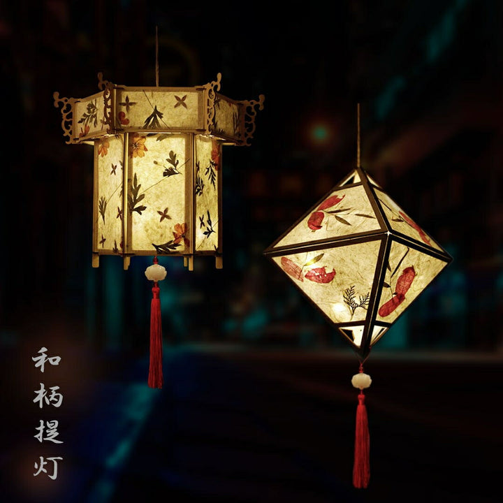 インテリア照明 | 和風LED提灯 - 六角形orひし形浮世絵デザイン