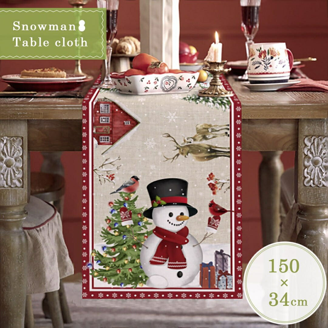 イベントグッズ | クリスマス用雪だるまデザインテーブルランナー 150cmx34cm チェック柄