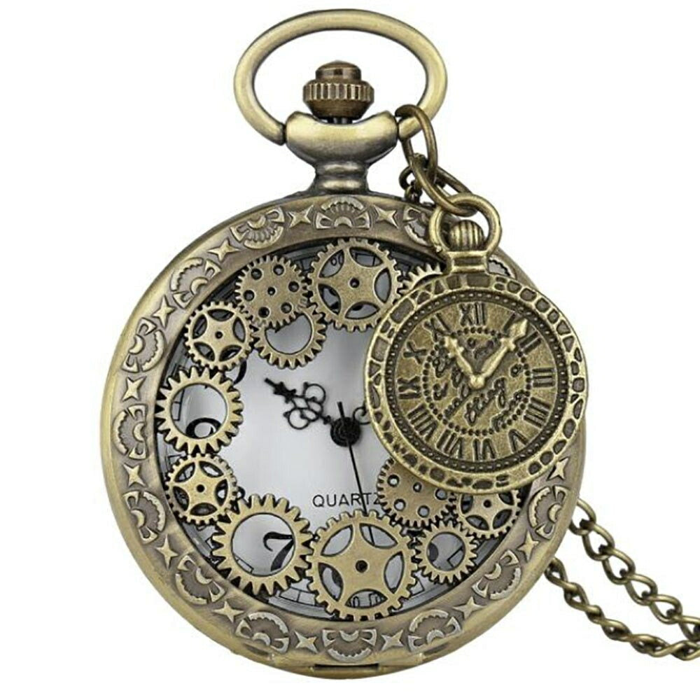 風水 時計 | アンティーク風スチームパンク懐中時計 - ゴールド、チェーン付き