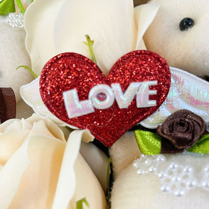 インテリア オブジェ | ベージュクマと薔薇のブーケボックスセット