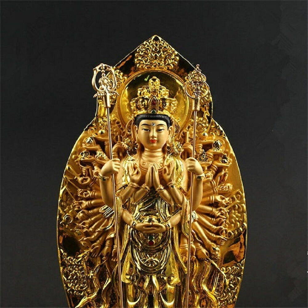 風水 インテリア | 金メッキ千手観音菩薩仏像 彩色風水インテリア