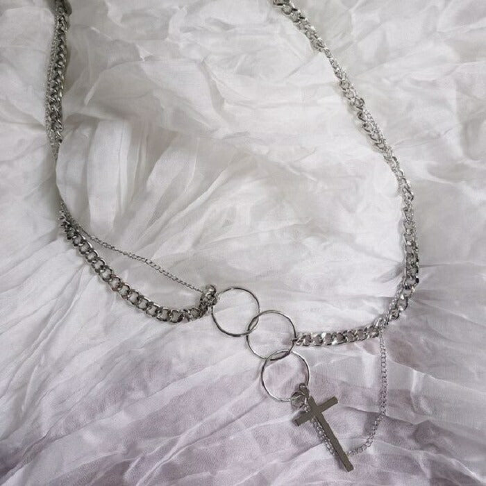 ネックレス | クロス3連チェーンネックレス レディース K-POPスタイル