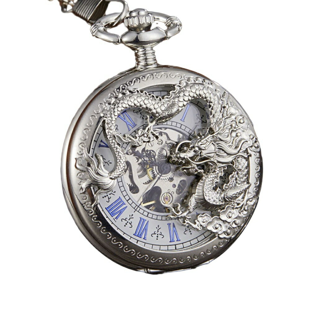 腕時計 | ドラゴン スケルトン 懐中時計 ユニセックス 自動巻き シルバー