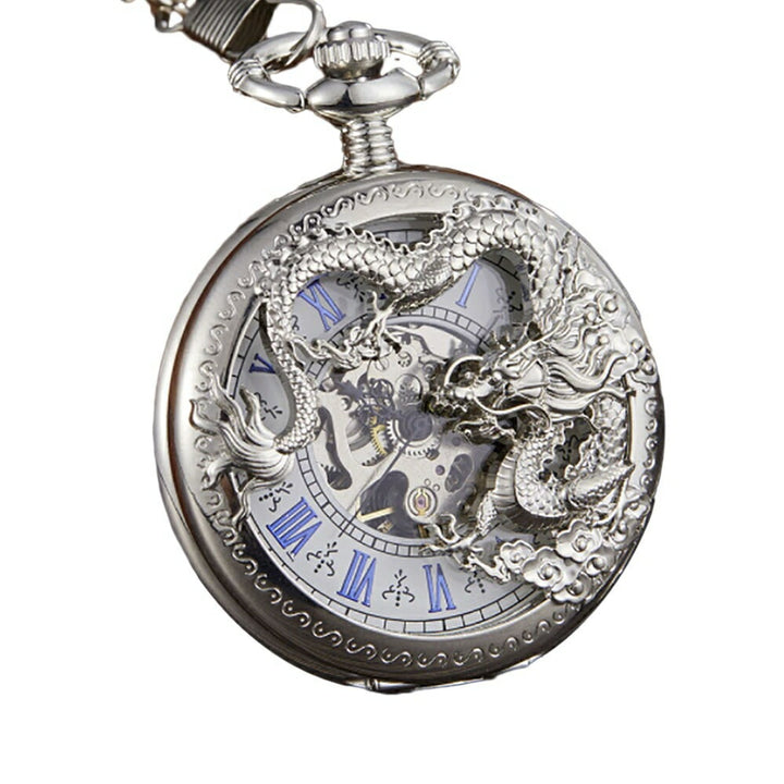 腕時計 | ドラゴン スケルトン 懐中時計 ユニセックス 自動巻き シルバー