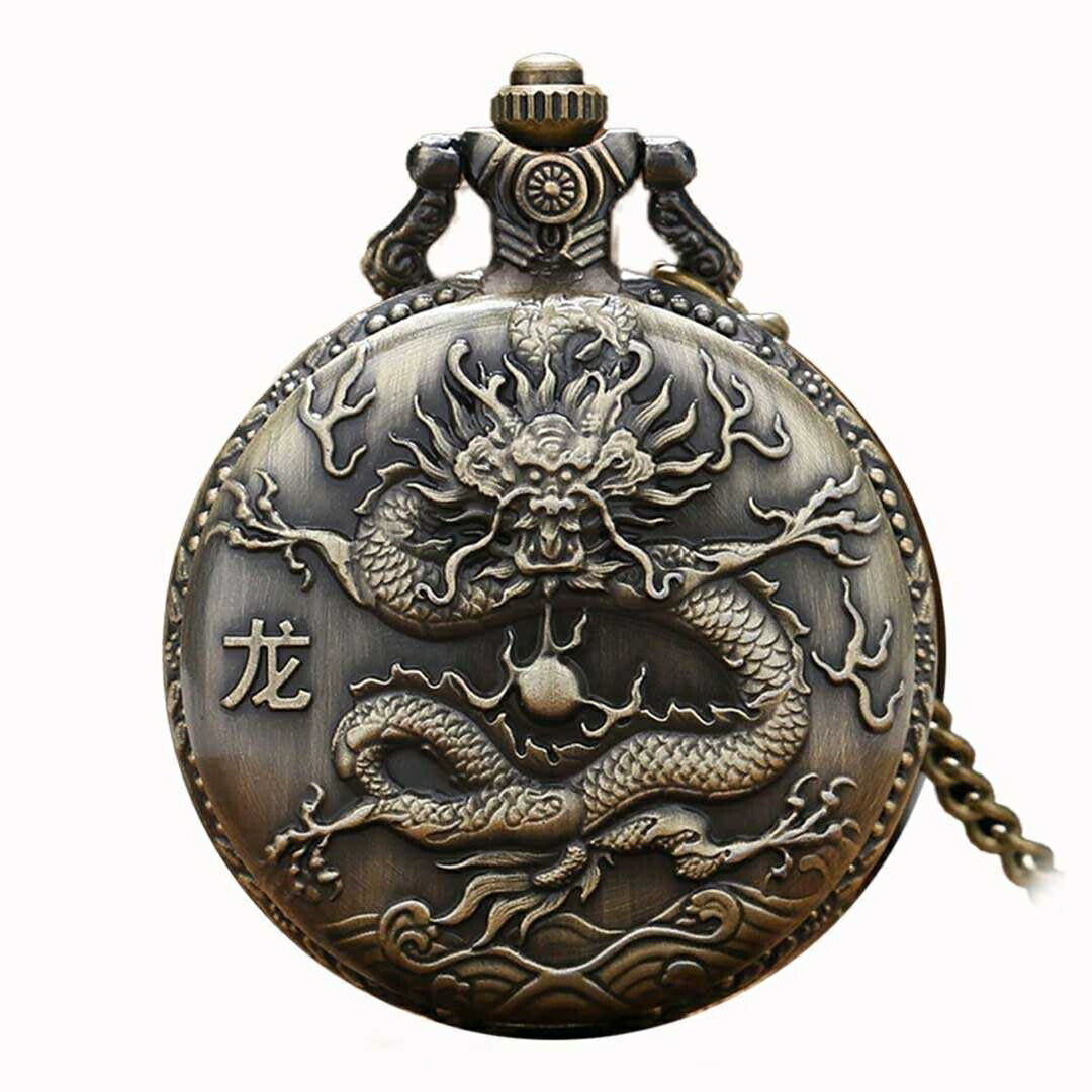 風水 時計 | アンティーク懐中時計 ユニセックス ブロンズチェーン付き