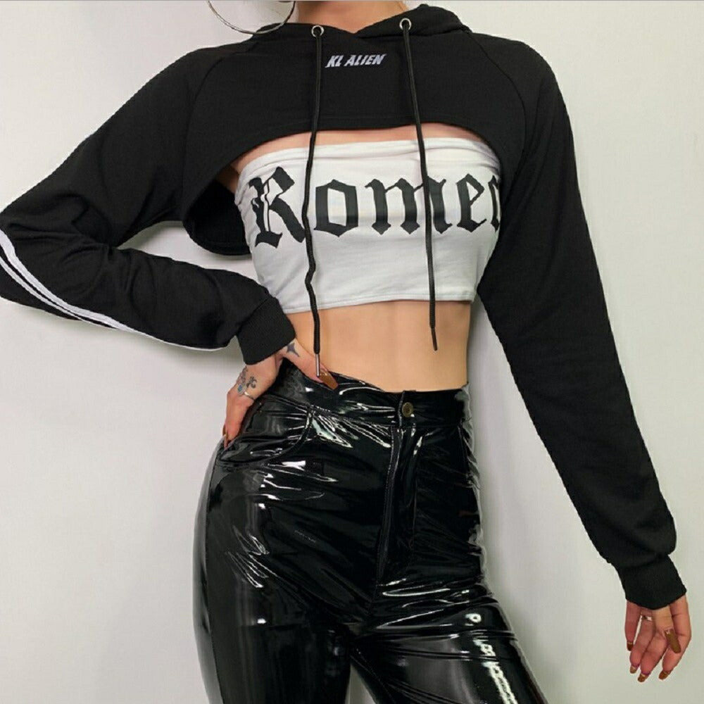 シャツ 女性 | フード付きショートトップス｜ヒップホップダンス衣装・黒