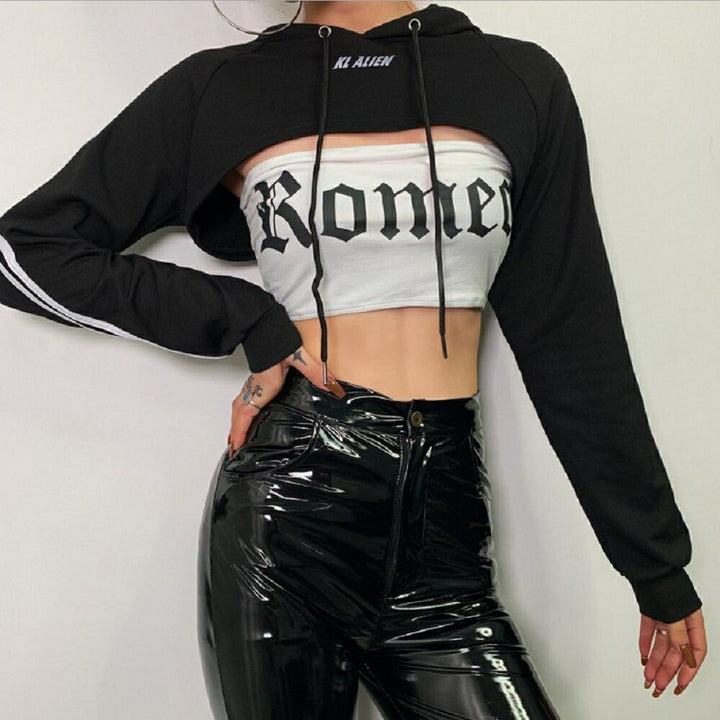 シャツ 女性 | フード付きショートトップス｜ヒップホップダンス衣装・黒