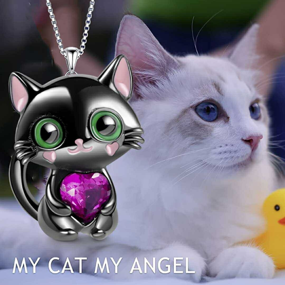 ネックレス | ピンクジルコニア猫モチーフネックレス