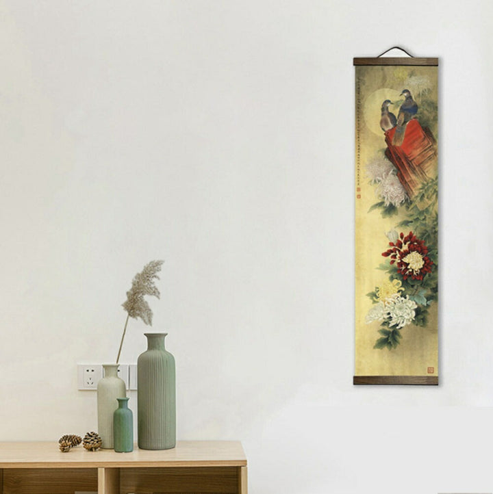 風水 インテリア | 風水鳥花掛け軸 インテリアタペストリー