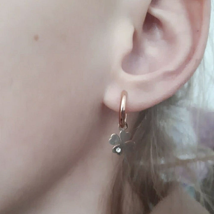 ピアス イヤーカフ | 四つ葉のクローバー ローズゴールド ピアス | 両耳用ジルコニアジュエリー