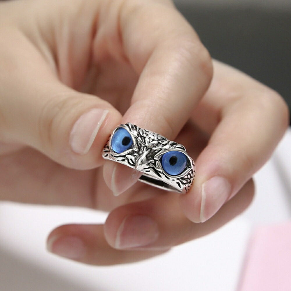 リング | フクロウの青い目リング - 開運アクセサリー