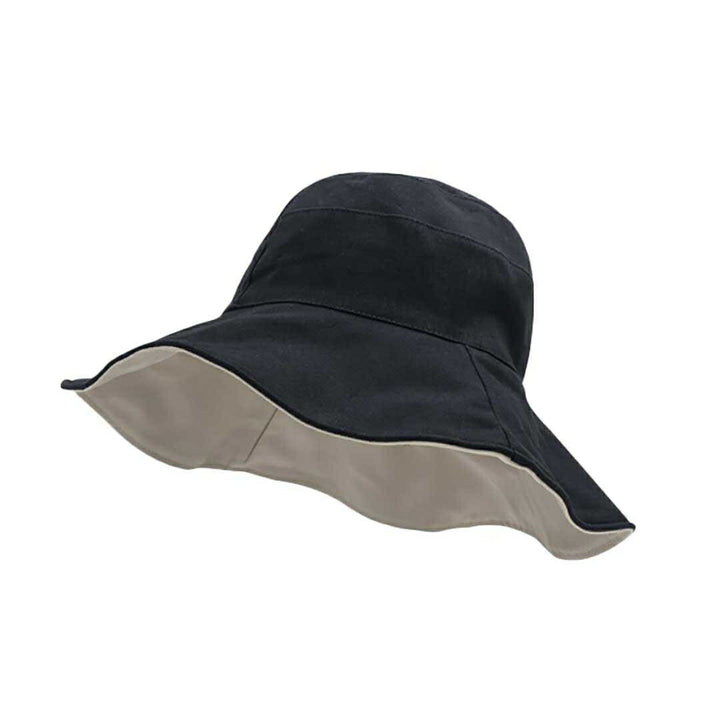 キャップ | リバーシブル帽子 バケットハット つば広 - ブラック/オフホワイト
