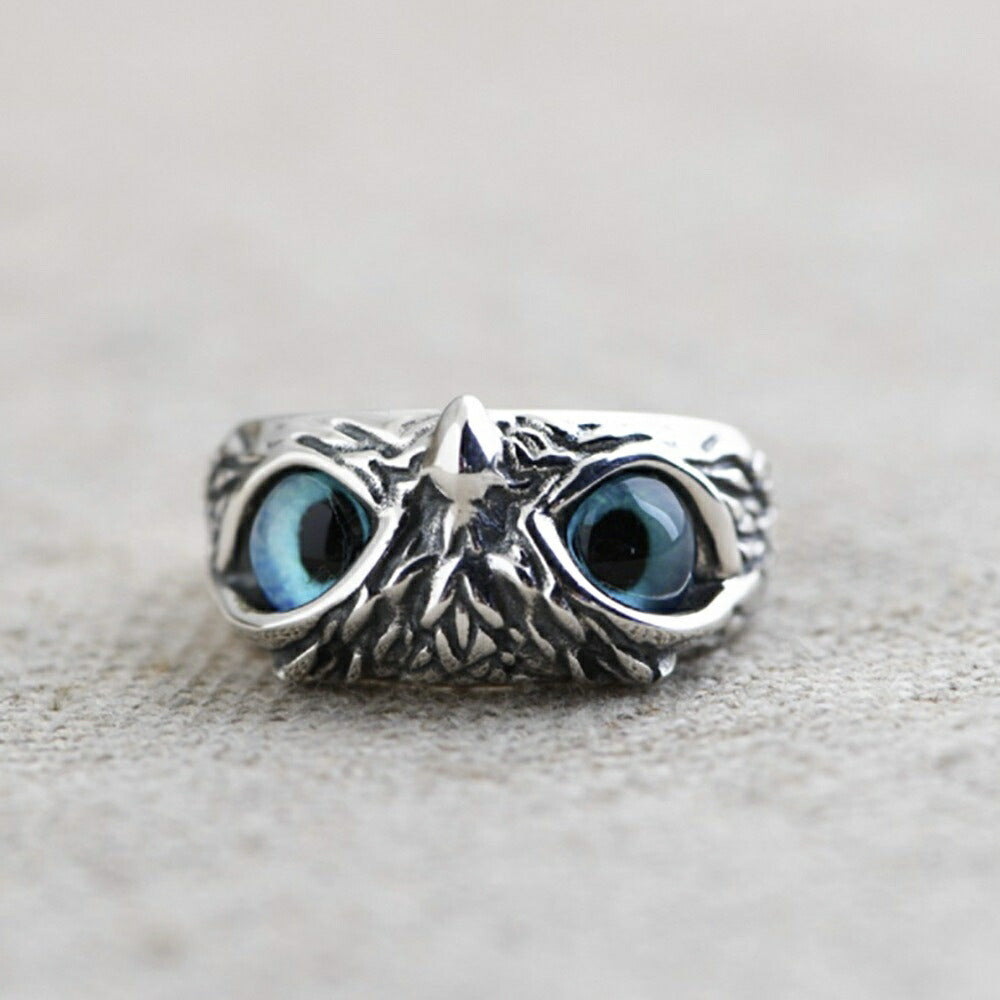 リング | フクロウの青い目リング - 開運アクセサリー