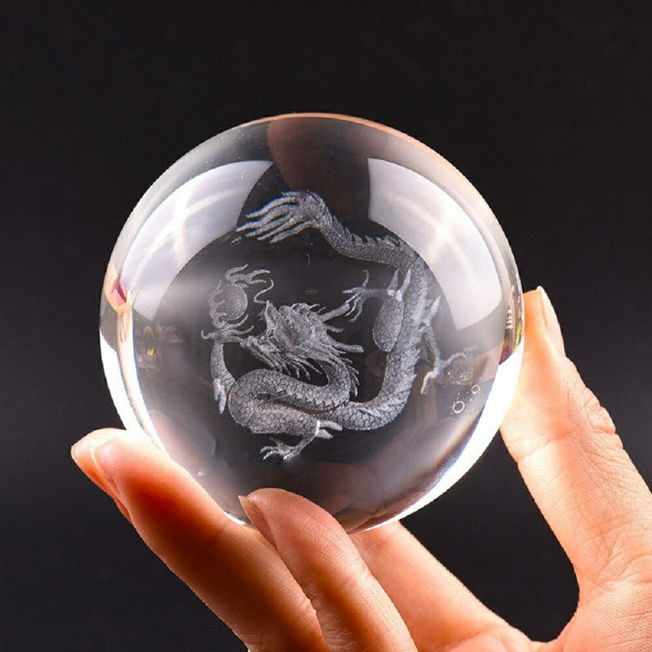 風水 インテリア | 水晶龍の置物 100mm 昇龍レーザー彫り クリスタル球