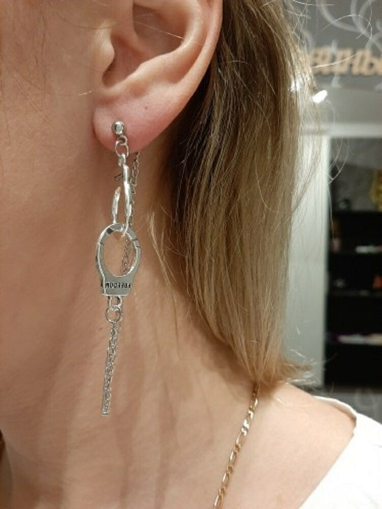 リング | シルバーハンドカフスチェーンピアス | ユニークな両耳用スタッドピアス