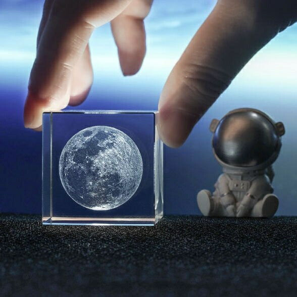 インテリア オブジェ | 3Dクリスタル月オブジェ LEDライトアップ付き
