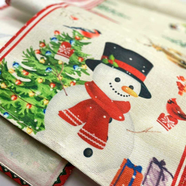 イベントグッズ | クリスマス用雪だるまデザインテーブルランナー 150cmx34cm チェック柄