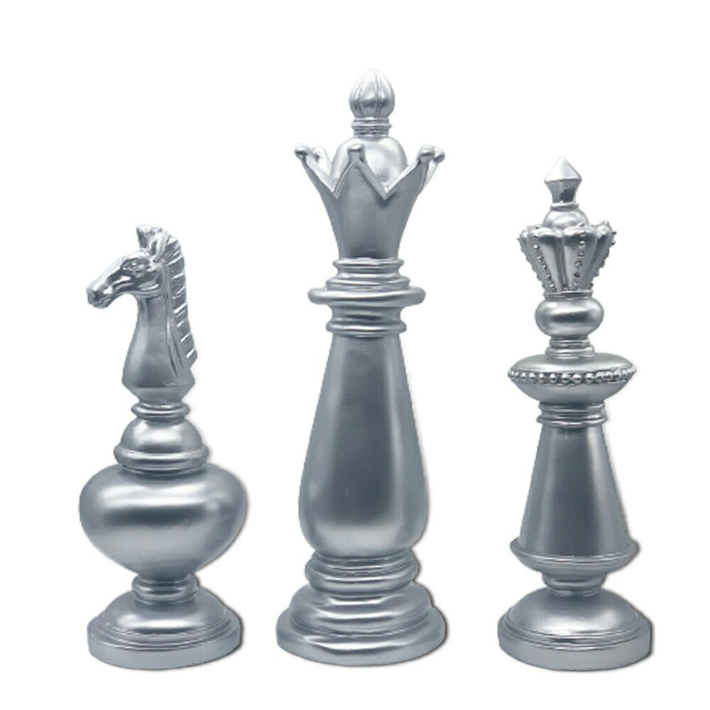 インテリア オブジェ | シルバーカラー チェス駒 オブジェ 【アンティーク調仕上げ・微細な塗装ムラ等あり】