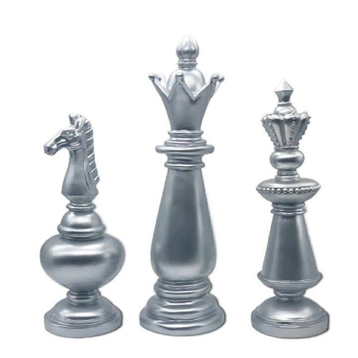 インテリア オブジェ | シルバーカラー チェス駒 オブジェ 【アンティーク調仕上げ・微細な塗装ムラ等あり】