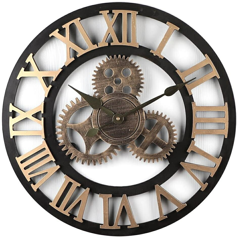 壁掛け時計 | アンティーク調木製壁掛け時計 - ローマ数字デザイン