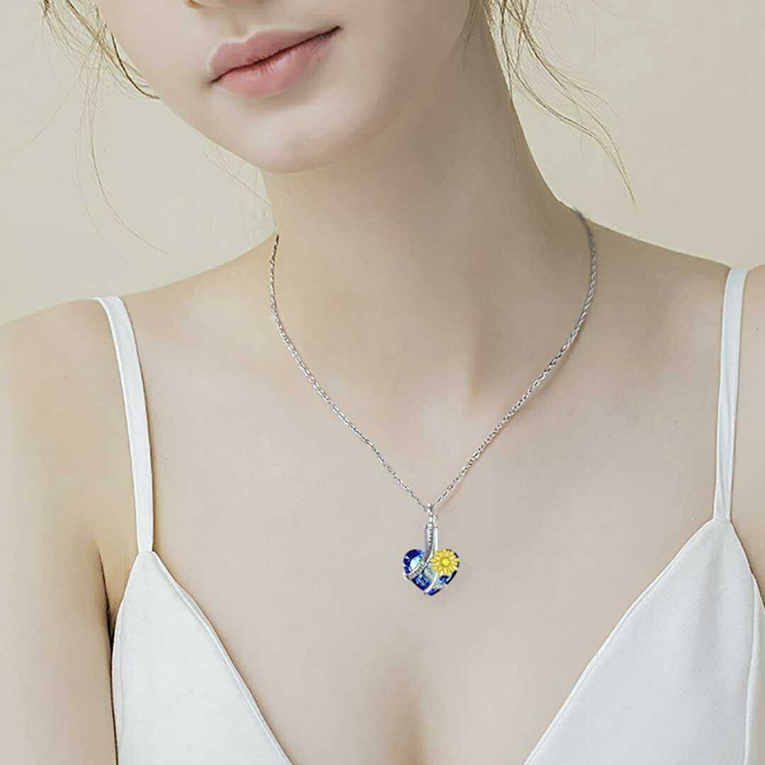 ネックレス | ブルーハート向日葵遺骨ネックレス