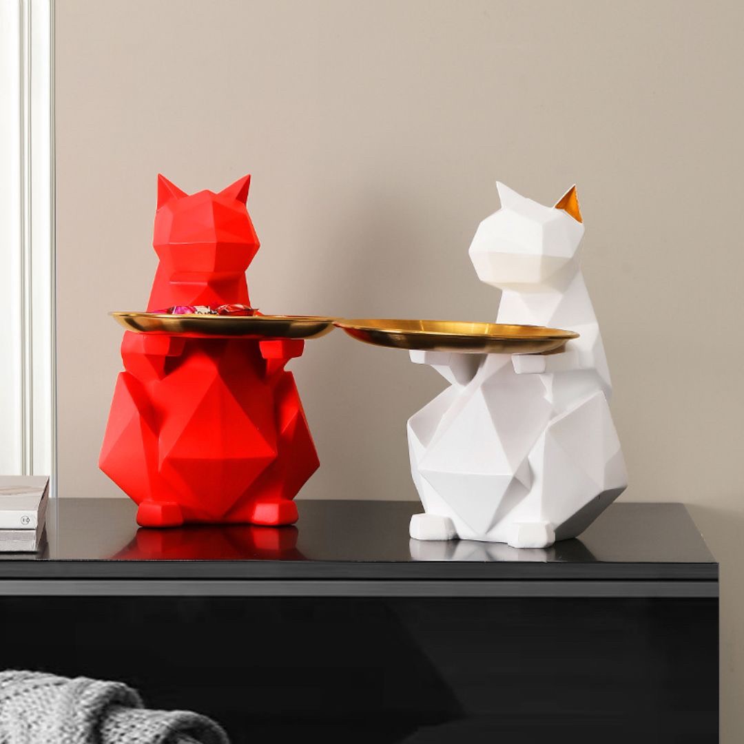 インテリア オブジェ | ポリゴン猫の小物入れ - シンプルでおしゃれなインテリア収納