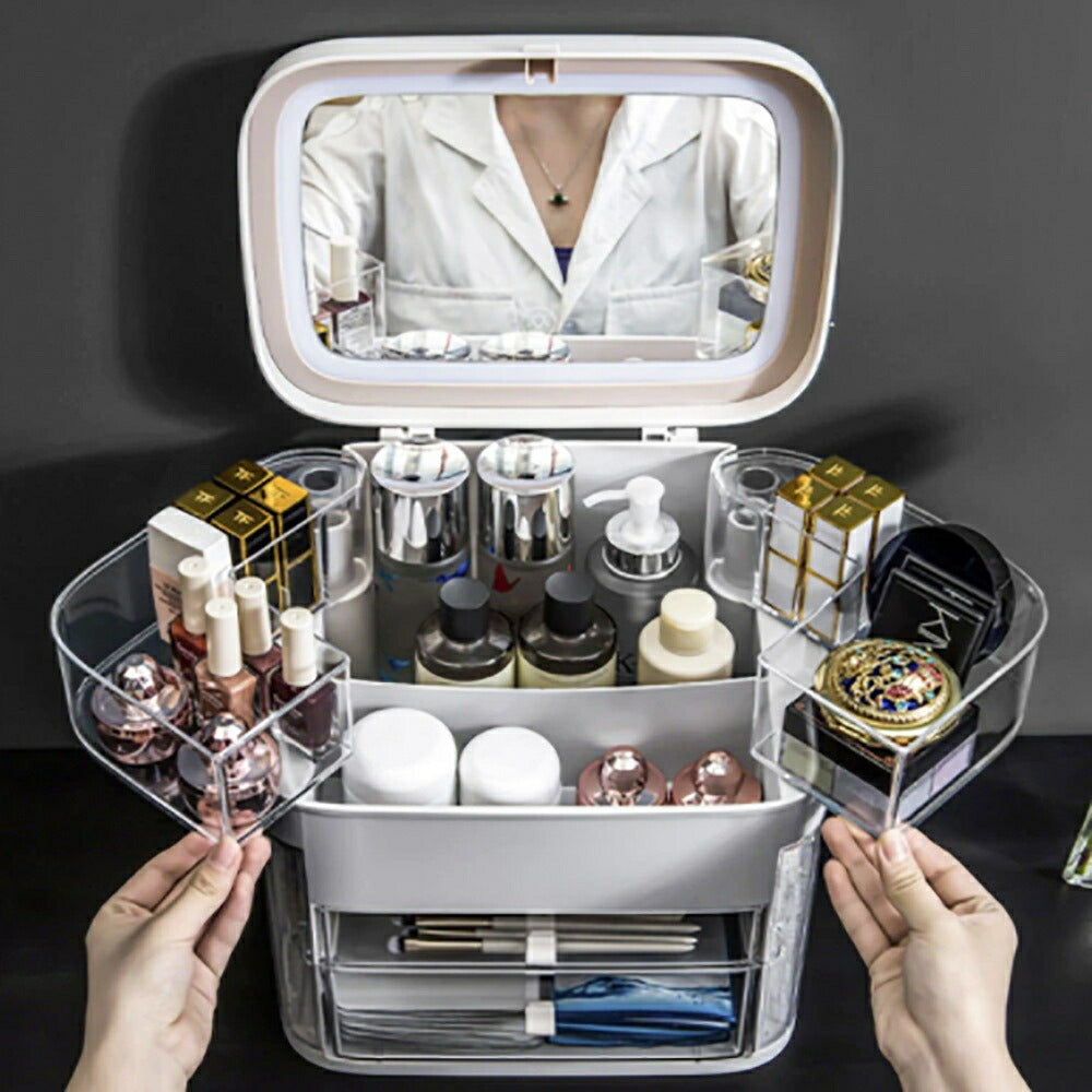 コスメティック | LEDミラー付き大容量メイクボックス