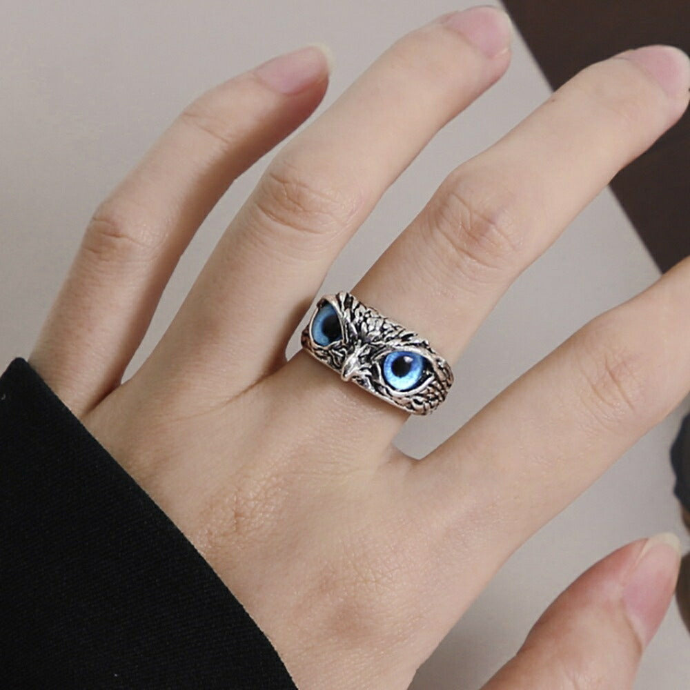 リング | フクロウの青い目リング - 開運アクセサリー