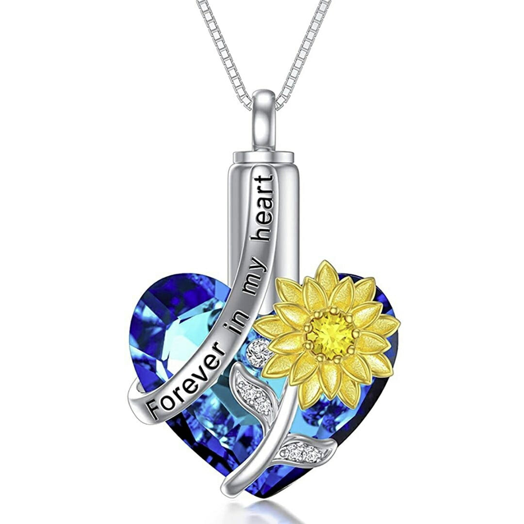 ネックレス | ブルーハート向日葵遺骨ネックレス