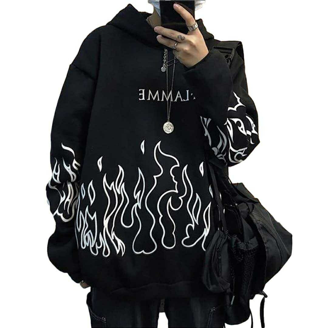 パーカー 男性 | 炎デザイン ビッグシルエットパーカー ユニセックス