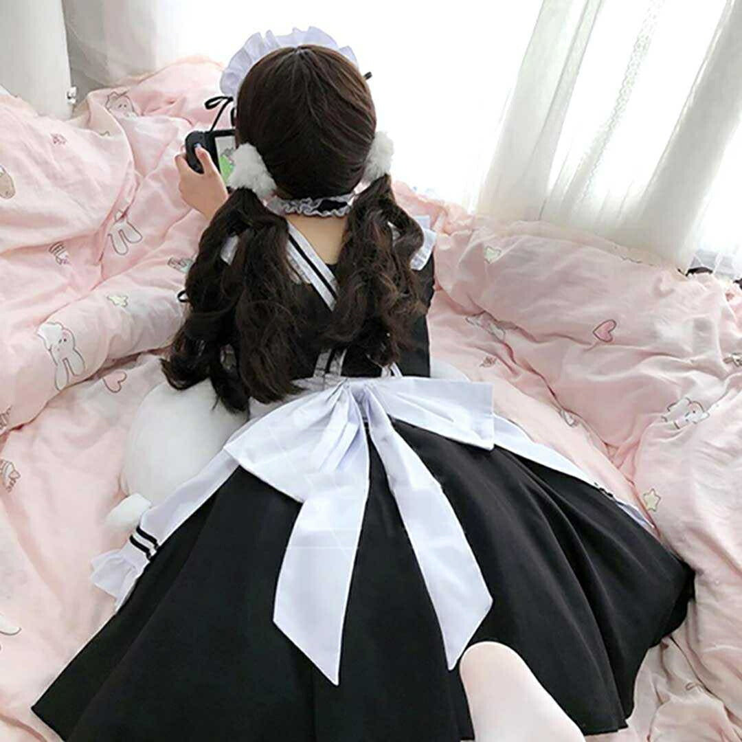 ワンピース ドレス | ハロウィン用メイド服コスプレセット - ホワイト＆ブラック、大きいサイズあり