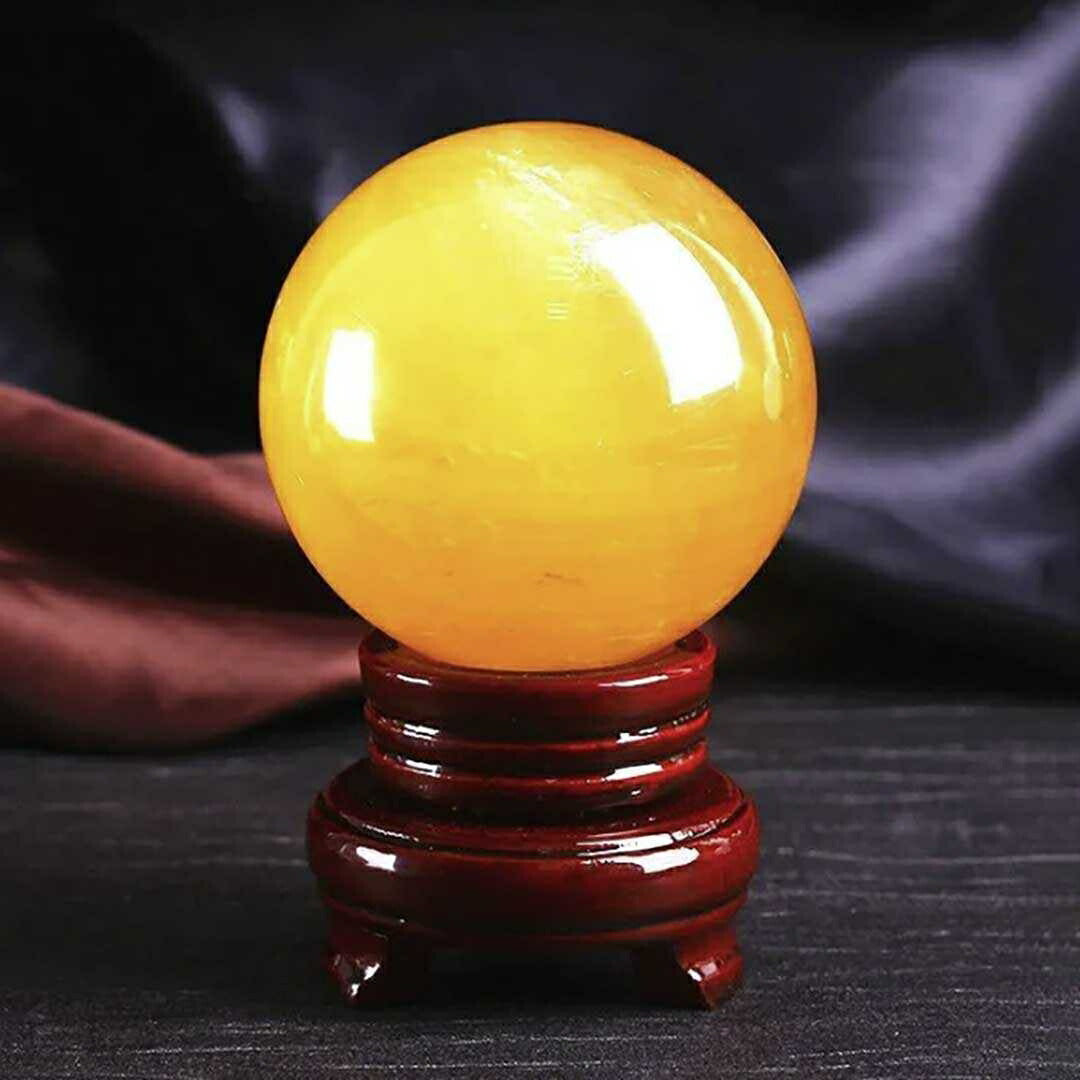 風水 インテリア | シトリン水晶球8cm 木製台座付き 開運風水インテリア