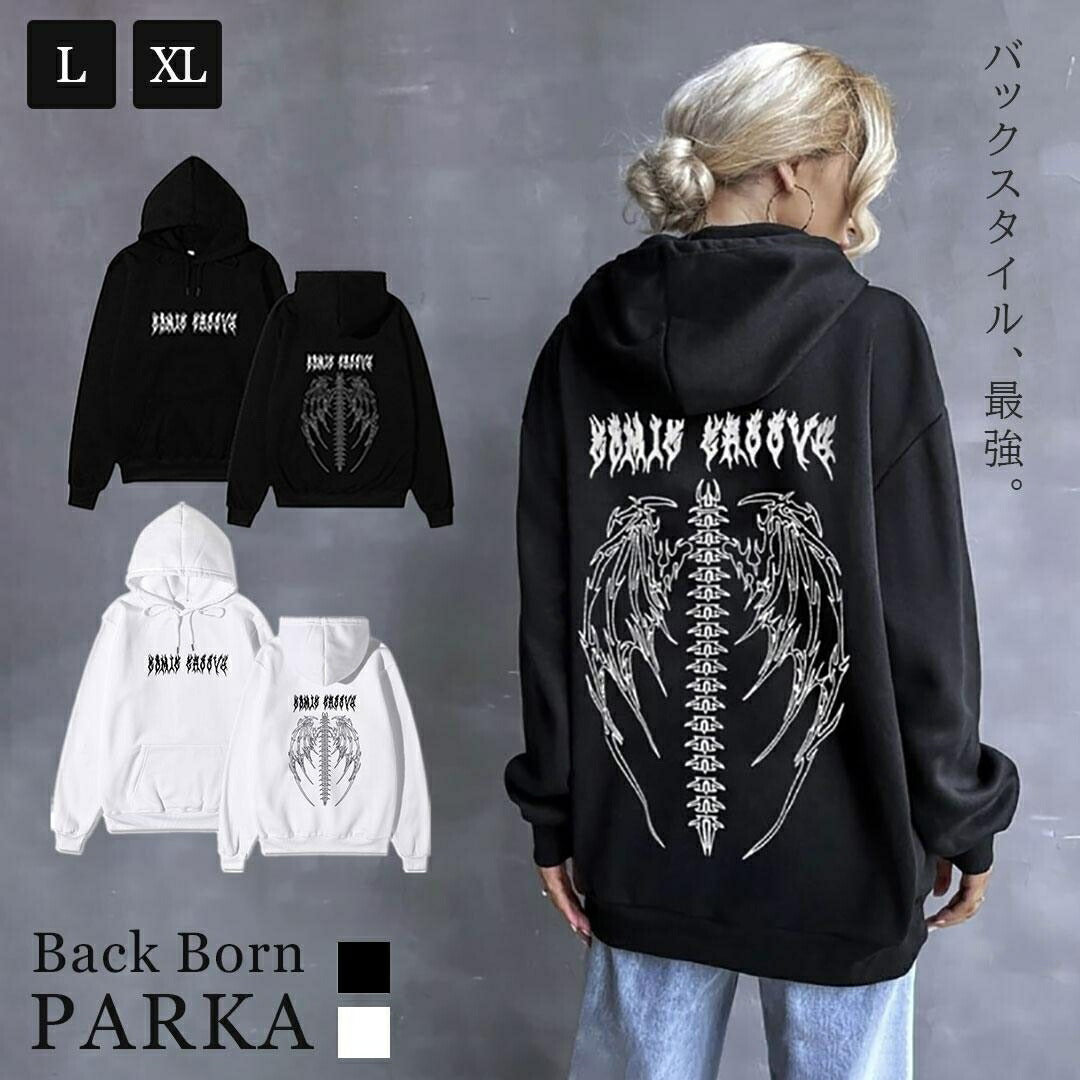 パーカー 女性 | 羽根と骨のデザインパーカー ユニセックス 長袖
