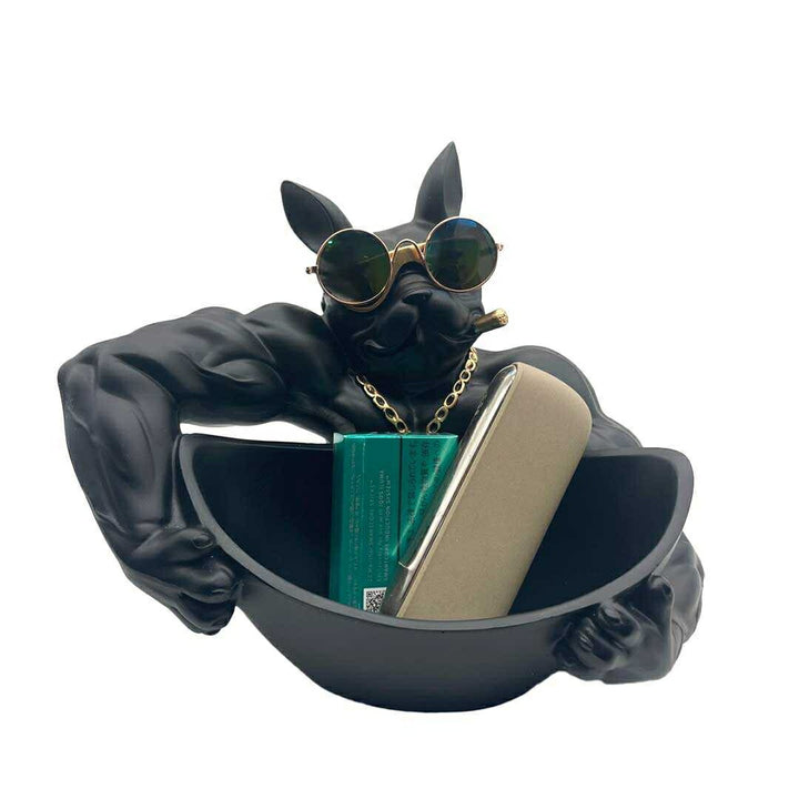 インテリア オブジェ | ブルドッグ置物 小物入れ・貯金箱 ブラックサングラス付き